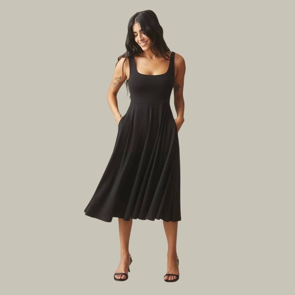 Scoop Women Dress L Blk Square Neck Pockets Whimsigoth Dark Capsule Grunge Chic